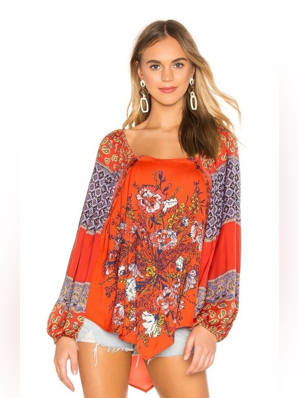 Free People Positano Womens
Small Cherry Floral Boho Blouse
Balloon Sleeve